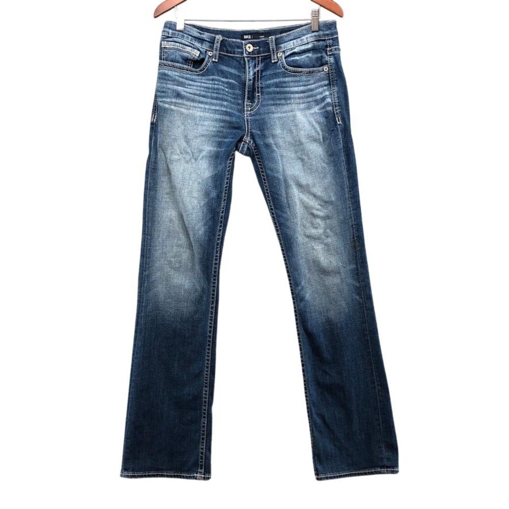 BKE Aiden Jeans Mens 32x34 Blue Straight Leg Distressed Faded Stretch Denim